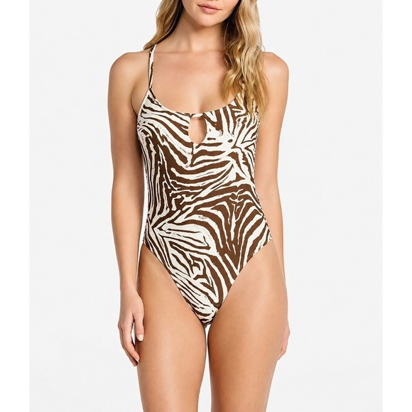 No Boundaries Other - No Boundaries Zebra Print One Piece Bathing Suit Cheeky High Leg NWT Womens M